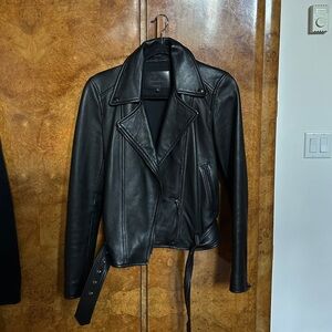 Massimo Dutti Black Leather Biker Jacket